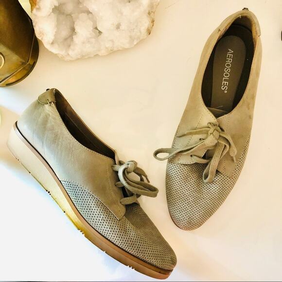 AEROSOLES Grey Leather Tie SideCar Sneakers Oxfords Flats Women's Shoes 7.5 - Picture 4 of 9